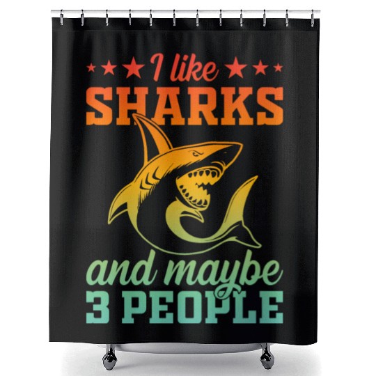 I Like Sharks & Maybe 3 People - Sharkfish White S Shower Curtains