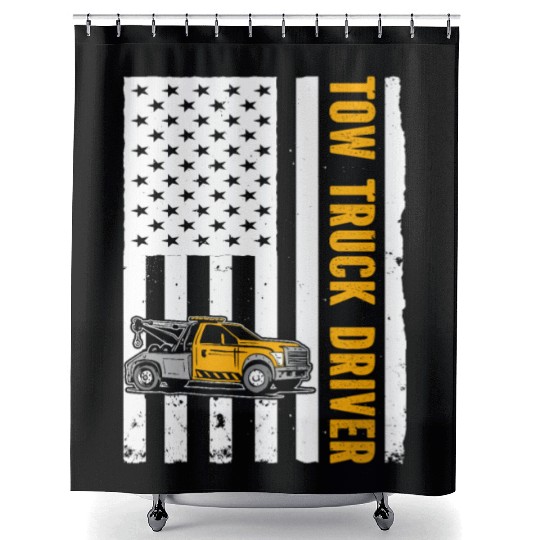 US Flag Tow Truck Driver Shower Curtains