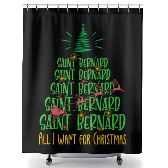 Saint Bernard Christmas Dog breed Christmas Tree Shower Curtains