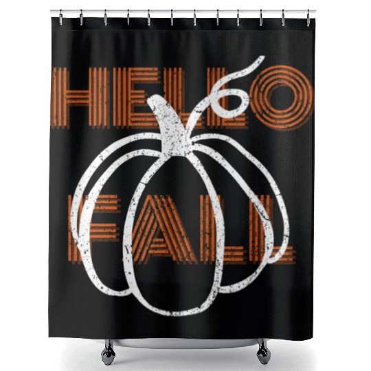 Hello Fall Cute Nature Autumn Pumpkins Shower Curtains