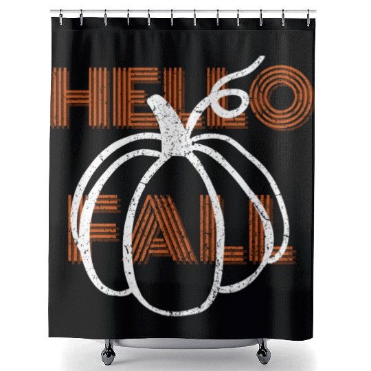 Hello Fall Cute Nature Autumn Pumpkins Shower Curtains