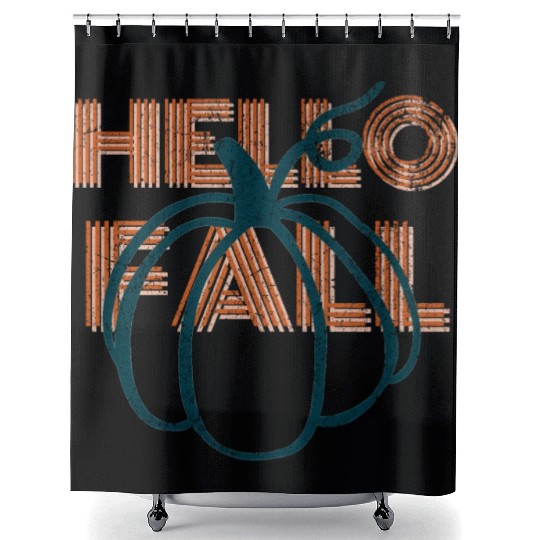 Hello Fall Cute Nature Autumn Pumpkins Shower Curtains
