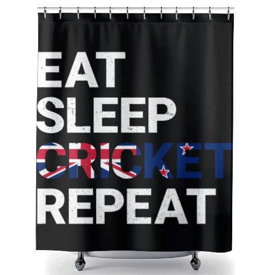 Eat Sleep Cricket Repeat NZ Flag Sports Gift Shower Curtains