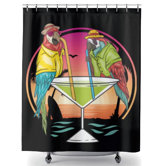 Parrots Drinking Margarita Hawaiian Birds Gift Shower Curtains