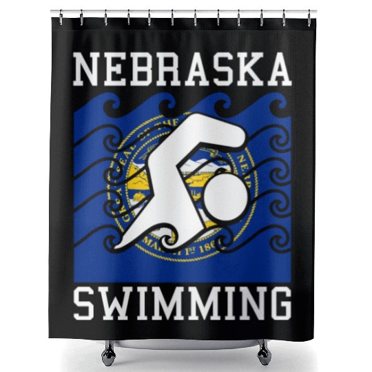 Nebraska Flag Swimming Team Swim Swimmer US State Shower Curtains