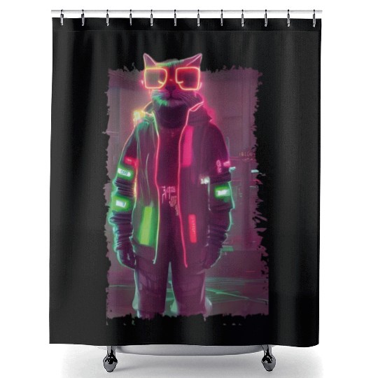 Cyberpunk Cat Shower Curtains