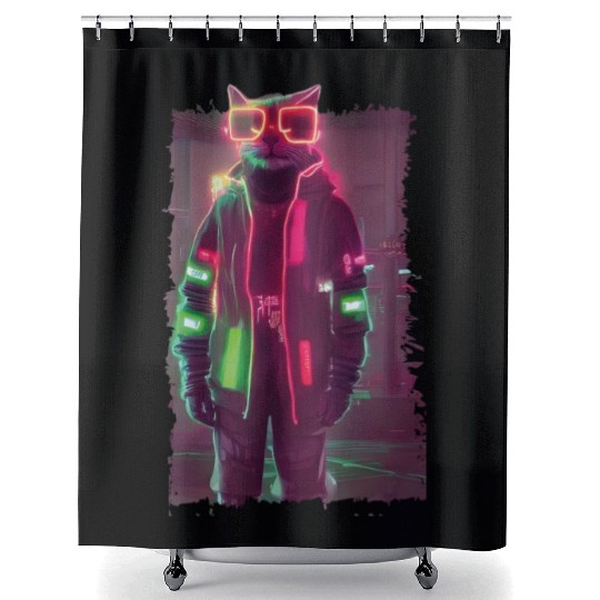 Cyberpunk Cat Shower Curtains