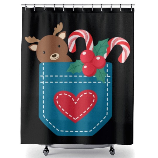 Christmas moose peppermint pocket Shower Curtains