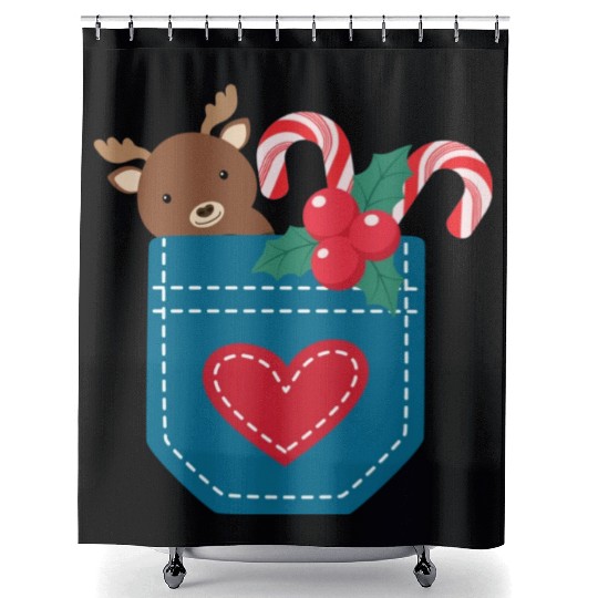 Christmas moose peppermint pocket Shower Curtains