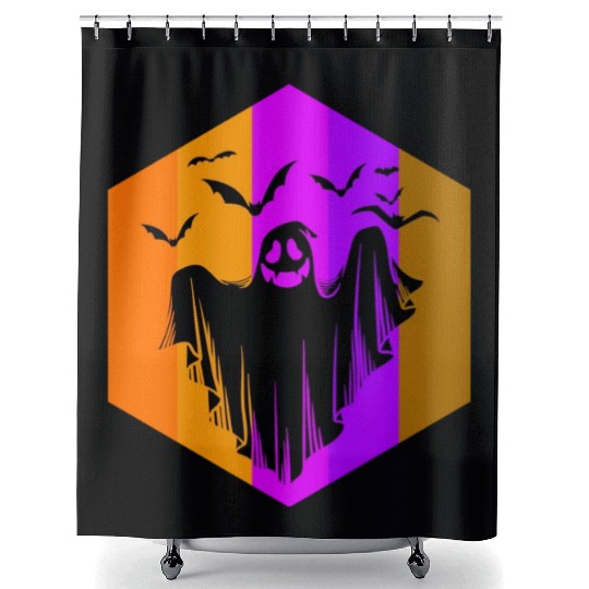 Halloween Theme Cute Ghost Bat Coffee Lover Mug Shower Curtains