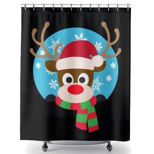 Cute Rudolph Red-Nosed Reindeer Christmas Design Shower Curtains
