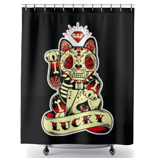 lucky cat Skull Candy Shower Curtains