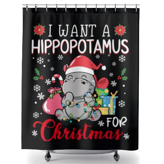 I Want A Hippopotamus For Christmas Xmas Hippo Paj Shower Curtains