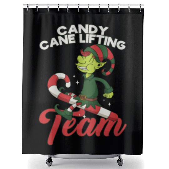 Candy Cane Candy Cane Lifting Team Elf Shower Curtains