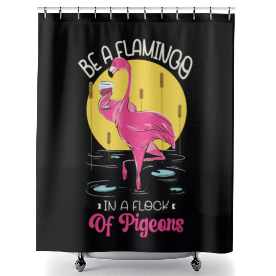 Be A Flamingo In A Flock Of Pigeons Wading Bird Shower Curtains