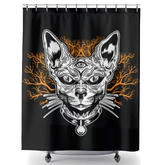 Goth Cat Concert Festivals Black Heavy Death Metal Shower Curtains