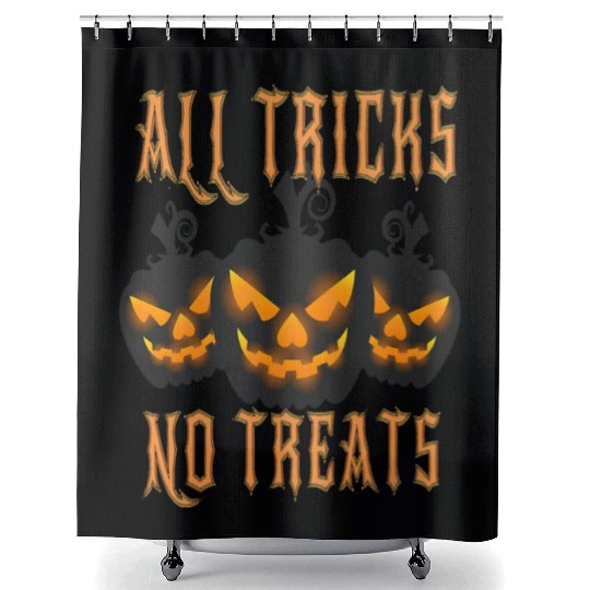 All Tricks No Treats Scary Pumpkin Shower Curtains