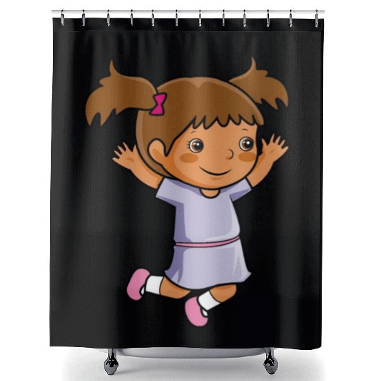 Girl jumps school enrollment joy kindergarten Shower Curtains