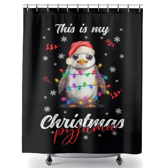 Winter Christmas Pyjama Penguin Shower Curtains