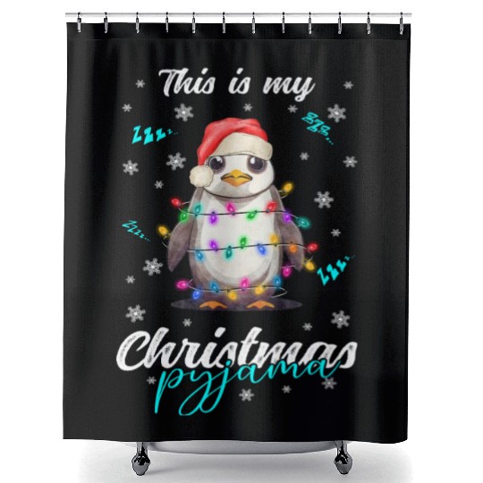 Winter Christmas Pyjama Penguin Shower Curtains