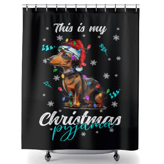 Winter Christmas Pyjama Dachshund Shower Curtains