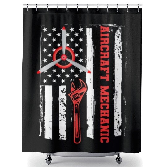 Aircraft Mechanic Us Flag Shower Curtains