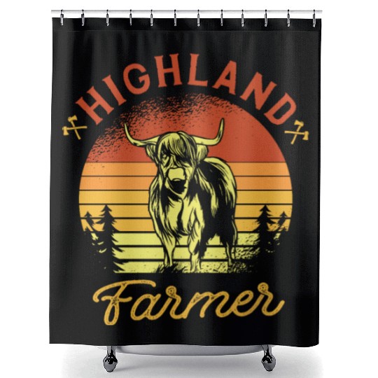 Highland Cow Farmer Grass Puppy Cow Whisperer Shower Curtains