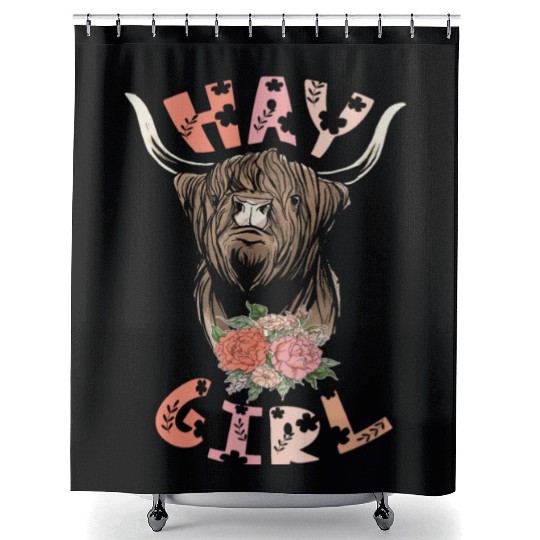 Hay Girl Highland Cow Grass Puppy Cow Whisperer Shower Curtains