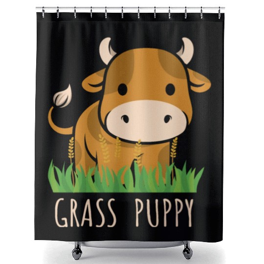 Scottish Highland Cow Grass Puppy Cow Whisperer Shower Curtains