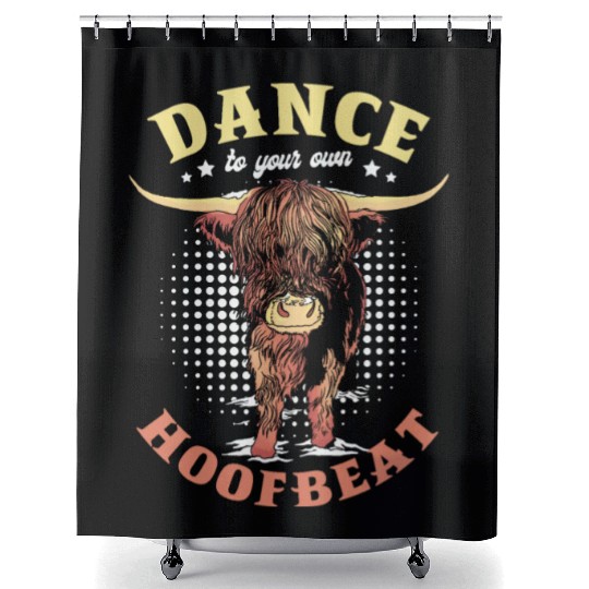 Dance To Your Own Hoofbeat Farmer Highland Cow Shower Curtains