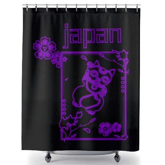 Japan Neon lucky Cat Shower Curtains