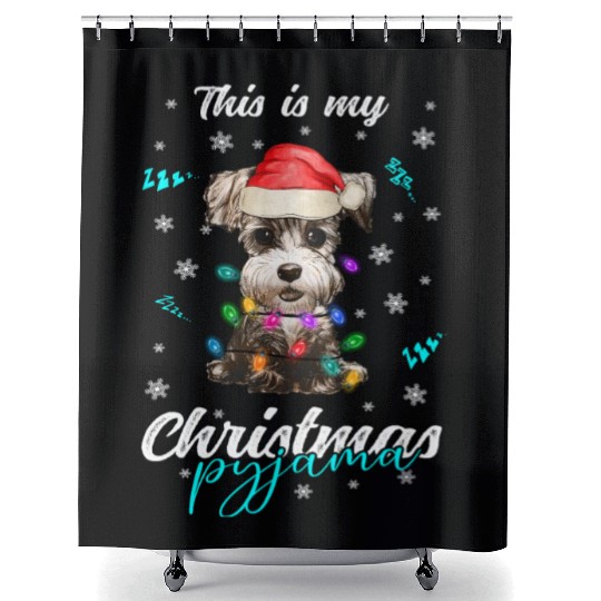 Winter Christmas Pyjama Miniature Schnauzer Shower Curtains