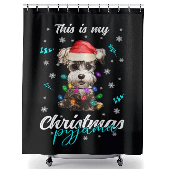 Winter Christmas Pyjama Miniature Schnauzer Shower Curtains