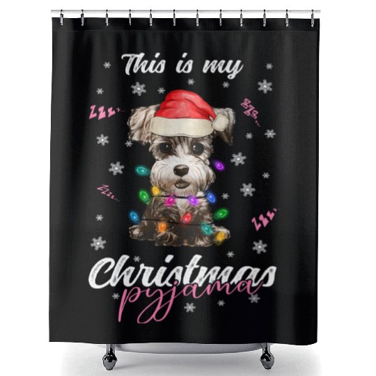 Winter Christmas Pyjama Miniature Schnauzer Shower Curtains
