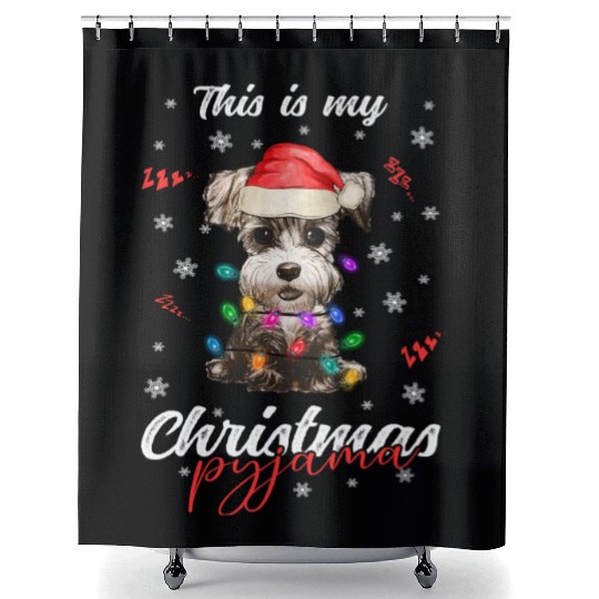 Winter Christmas Pyjama Miniature Schnauzer Shower Curtains