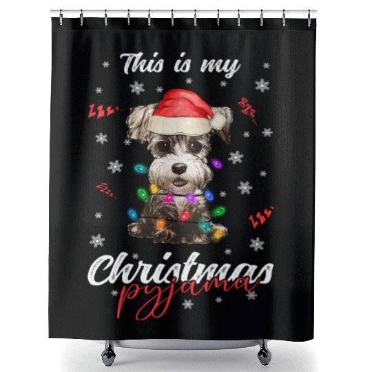 Winter Christmas Pyjama Miniature Schnauzer Shower Curtains