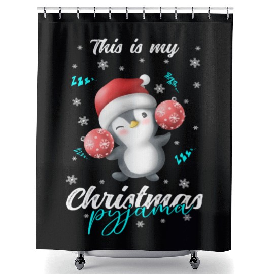 Winter Christmas Pyjama Penguin Shower Curtains