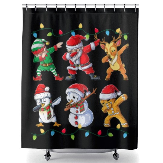 Dabbing Santa Elf Friends Christmas Shower Curtains