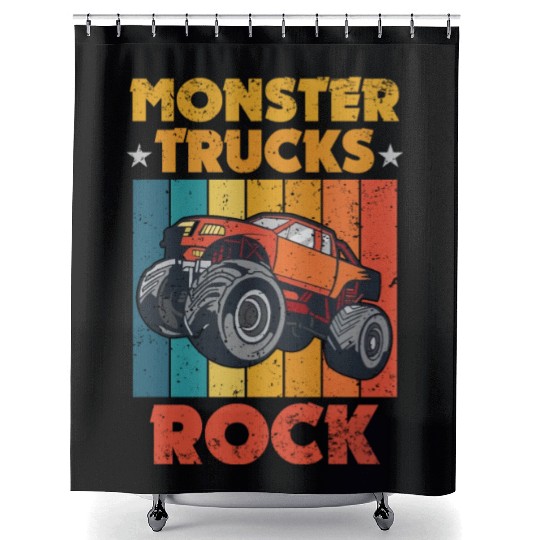 Awesome Monster Trucks Rock Tricks Stunts Wheelies Shower Curtains