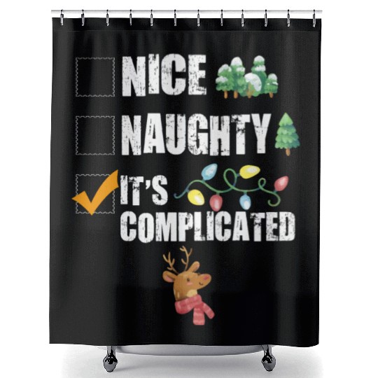 Nice Naughty It's Complicated Christmas List Santa Shower Curtains