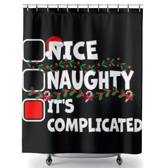 Nice Naughty It's Complicated Christmas List Santa Shower Curtains