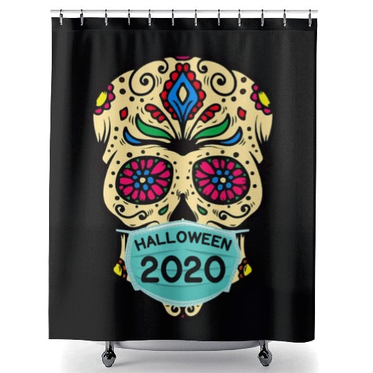 Sugar Skull Wearing Face Mask | Day of the Dead Shower Curtains