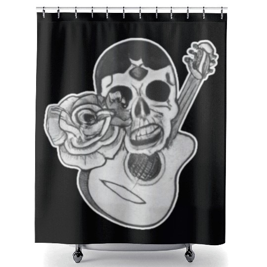 Grotesque Rock And Roll Skull & Guitar Shower Curtains