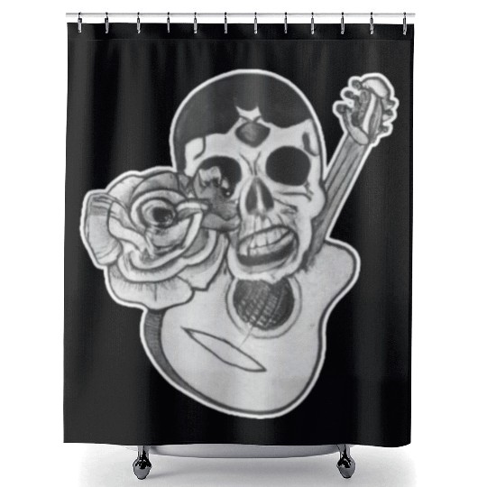 Grotesque Rock And Roll Skull & Guitar Shower Curtains
