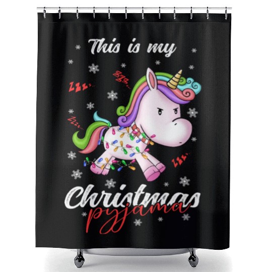 Winter Christmas Pyjama Unicorn Shower Curtains