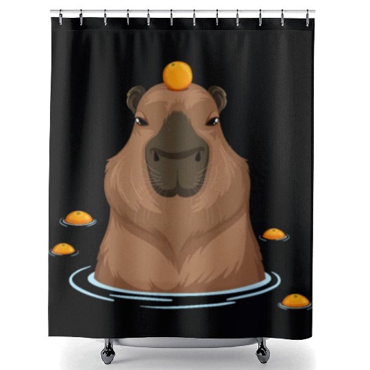 Funny Capybara Oranges Rodent Guinea Pig Lover Pun Shower Curtains
