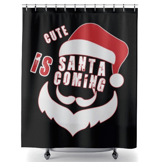 Christmas Cute Santa Is Coming Santa Candy Cane Shower Curtains