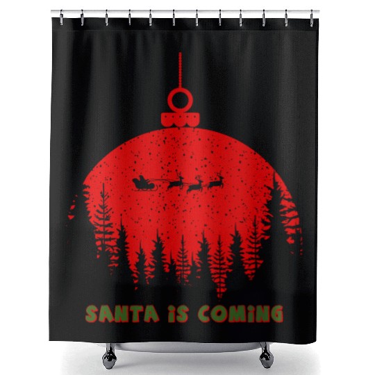 Christmas Santa Is Coming Santa Candy Cane Throne Shower Curtains