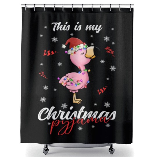 Winter Christmas Pyjama Flamingo Shower Curtains
