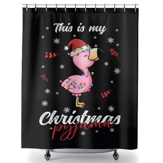 Winter Christmas Pyjama Flamingo Shower Curtains